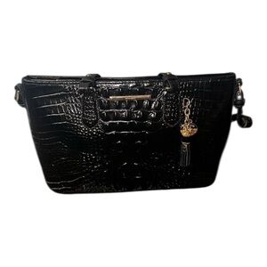 Brahmin Mini Asher Satchel Black Melbourne Crocodile Embossed Leather Crossbody